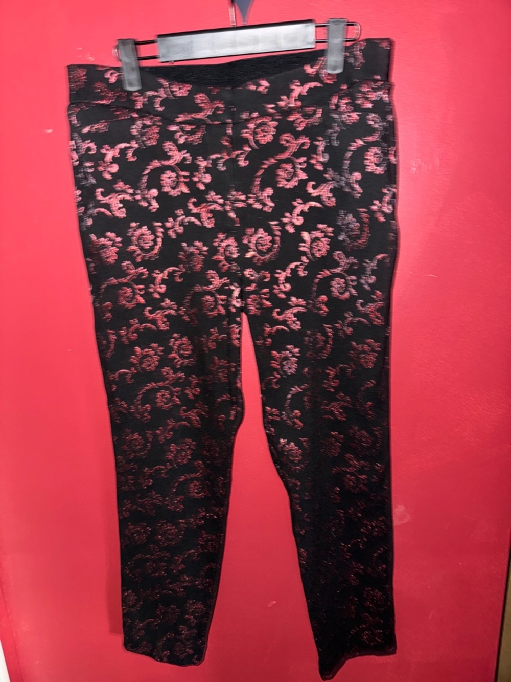 Black Capris with Red Floral Brocade-Asian Inspired
